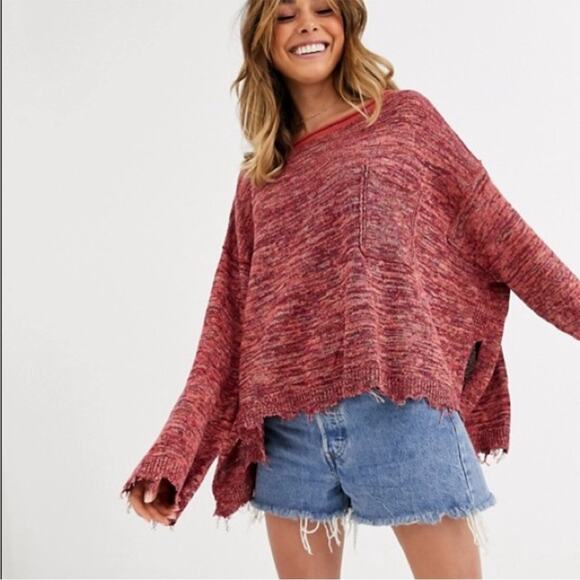 Free People Sweaters - Free People Prism Space Dye Knit Pullover Sweater in Coral Combo Size S
